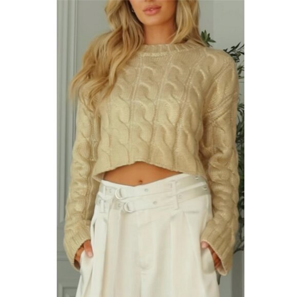 The Noli Shop Cropped Metallic Cable Knit Sweater - Picture 4 of 13